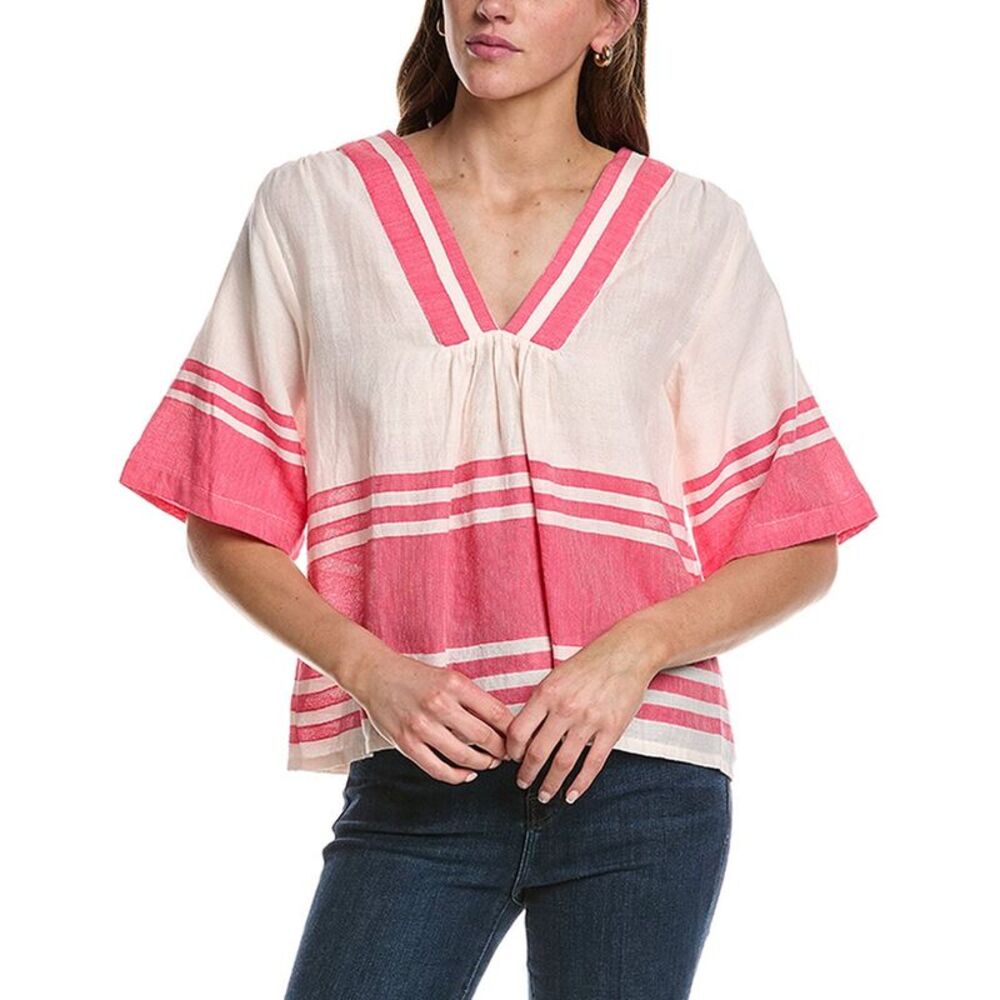 Lemlem Womens  Rita V-Neck Top, Yellow